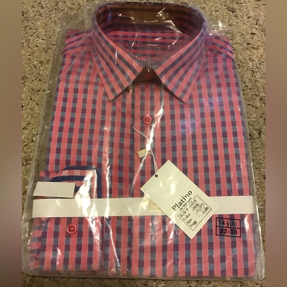 PLATINO DE MARQUIS MENS NWT LS BUTTON DOWN SHIRT IN S 32-33 14.5